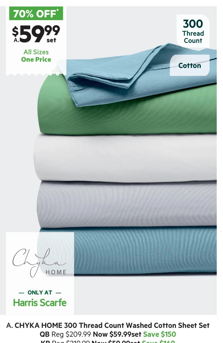 Chyka Home 300 Thread Count Washed Cotton Percale Sheet Set White