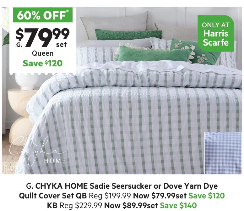 Chyka Home Sadie Seersucker Quilt Cover Set Green & White