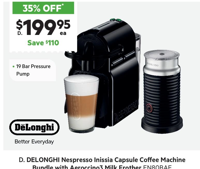 De'Longhi Nespresso Inissia Capsule Coffee Machine Bundle with Aeroccino3 Milk Frother EN80BAE