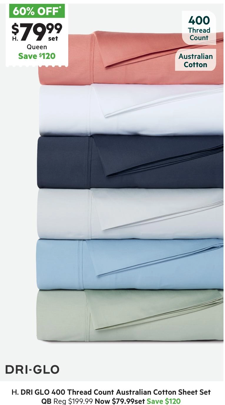 Dri Glo 400 Thread Count Australian Cotton Sheet Set Blue