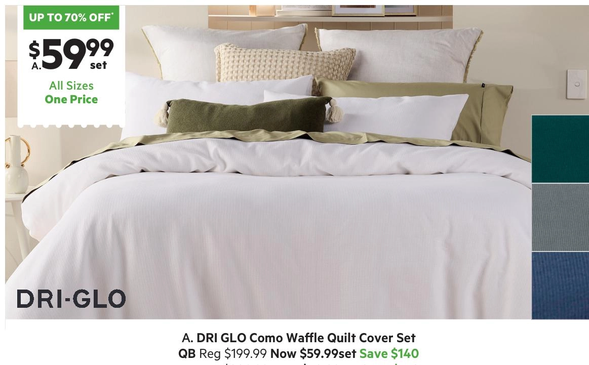 Dri Glo Como Waffle Quilt Cover Set Emerald