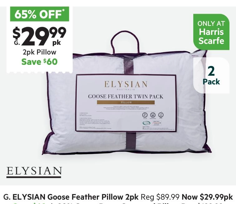 Elysian Goose Feather Pillow 2 Pack White Standard