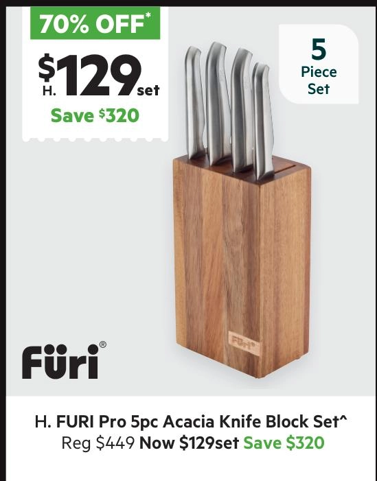 Furi Pro Acacia Wood 5 Piece Knife Block Set