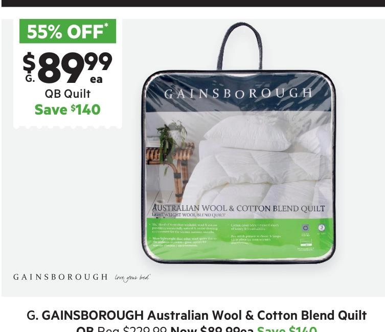 Gainsborough Australian Wool & Cotton Blend Summer Quilt White