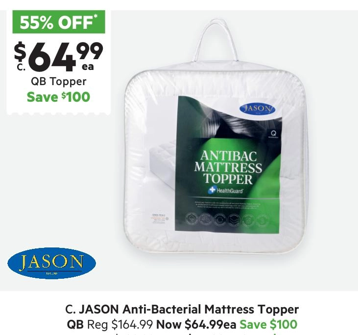 Jason Anti-Bacterial Mattress Topper White Queen