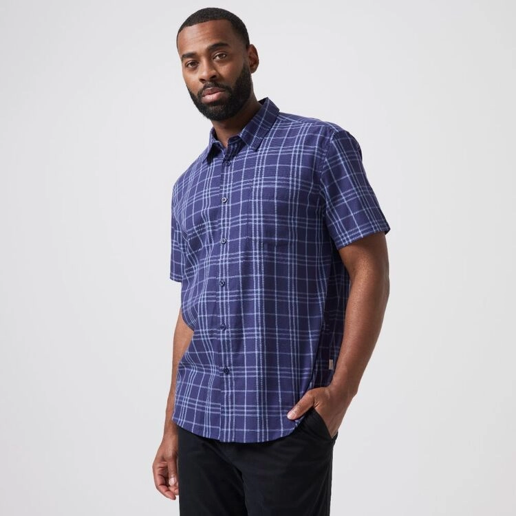 JC Lanyon Men's Daly Check Short Sleeve Shirt Light Blue