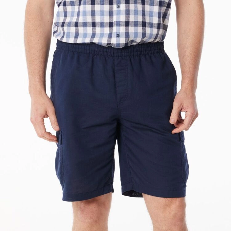 JC Lanyon Men's Richmond Linen Cargo Shorts Navy