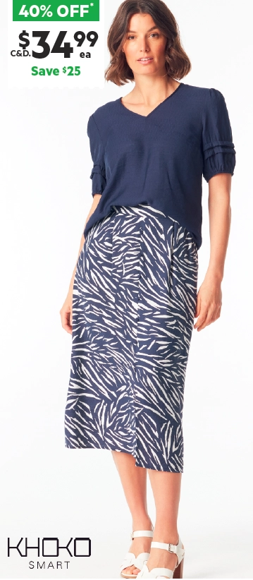 Khoko Smart Women's Button Front Zebra Skirt Navy