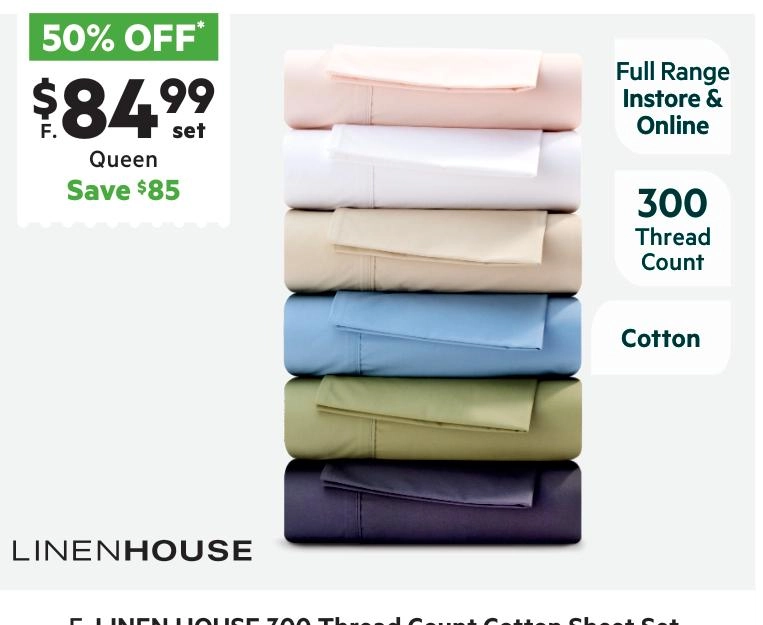 Linen House 300 Thread Count Cotton Sheet Set Blue