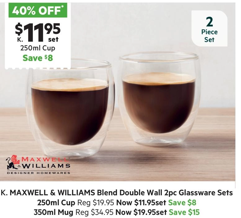 Maxwell & Williams Blend 250ml Double Wall Cup 2 Pack