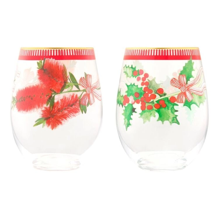 Maxwell & Williams Festive Flora Stemless Glass 560ml Set of 2