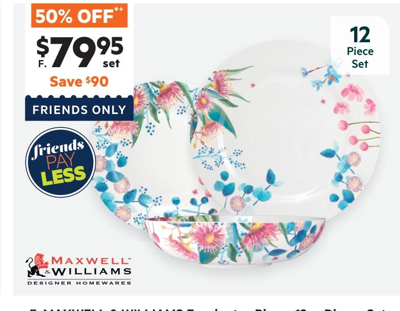 Maxwell & Williams Royal Botanic Gardens Eucalyptus Bloom 12 Piece Rim Dinner Set