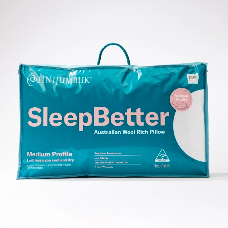 MiniJumbuk Sleep Better Australian Wool Medium Profile Pillow White Standard