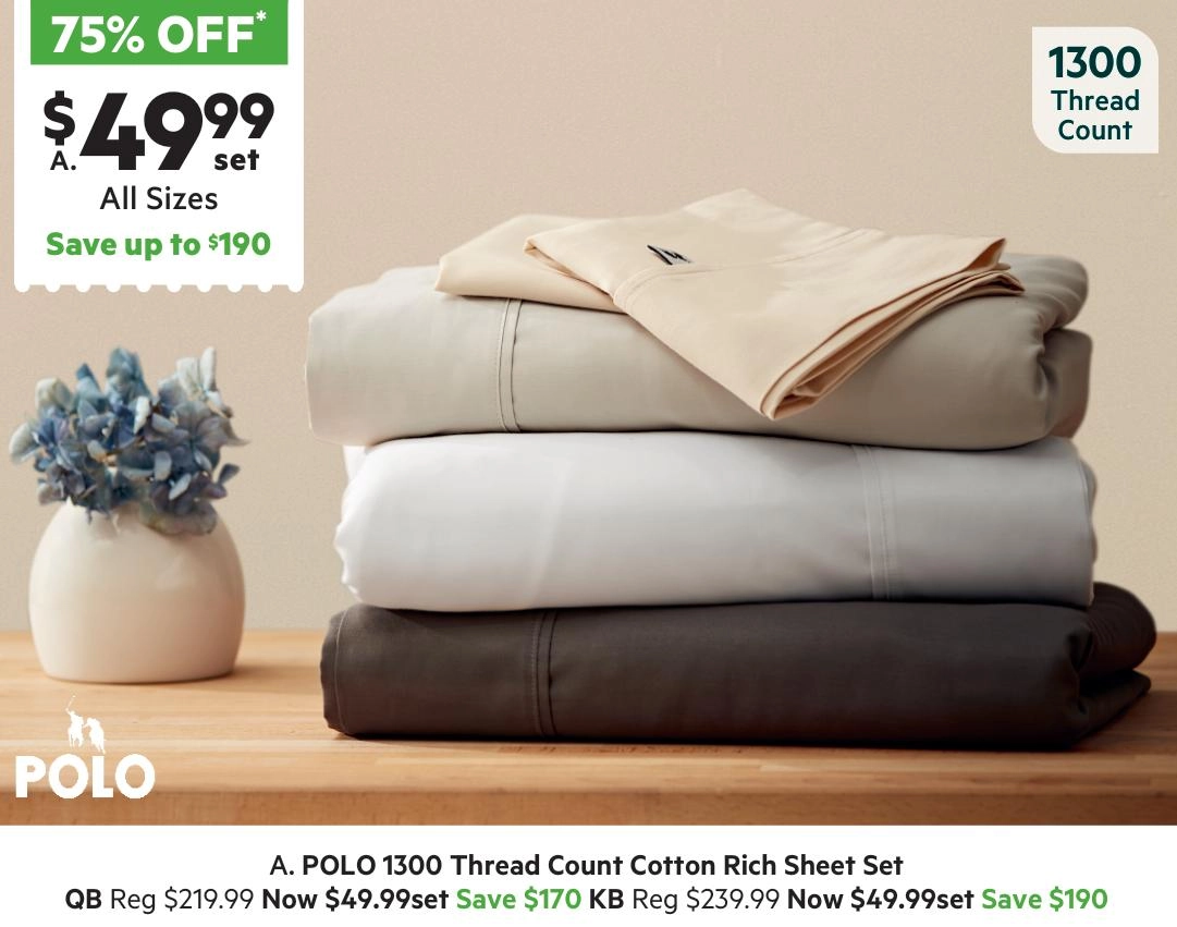 Polo 1300 Thread Count Cotton Rich Sheet Set White