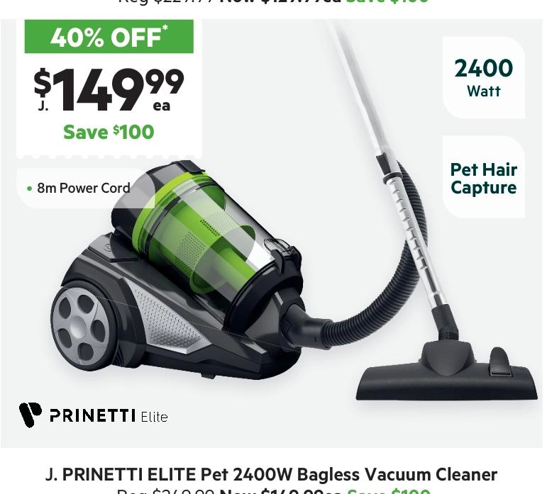 Prinetti Elite Pet 2400W Bagless Vacuum Cleaner IA3872A