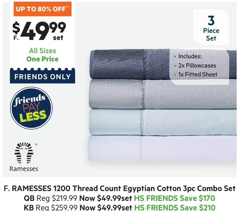 Ramesses 1200 Thread Count Egyptian Cotton 3 Piece Combo Set White