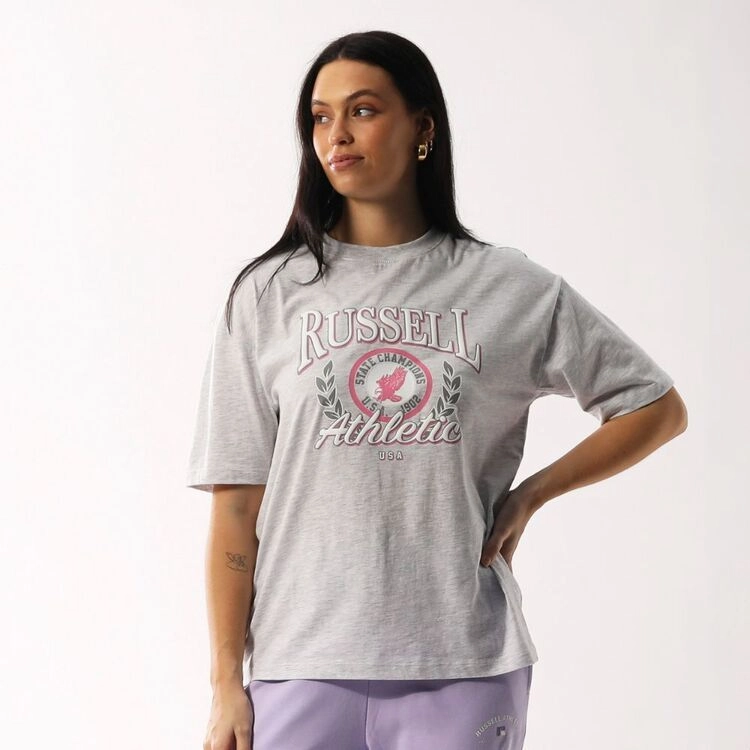 Russell Athletic Women's Madison Oversized Tee Light Grey Marle