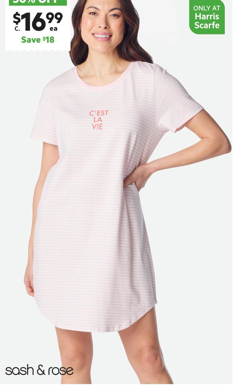 Sash & Rose Women's Cotton Nightie Red Stripe