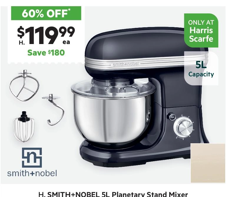 Smith + Nobel 5L Planetary Stand Mixer Black HSM-199B