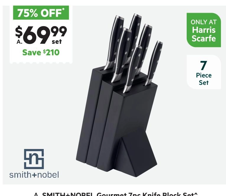 Smith + Nobel 7-Piece Gourmet Knife Block Set Black