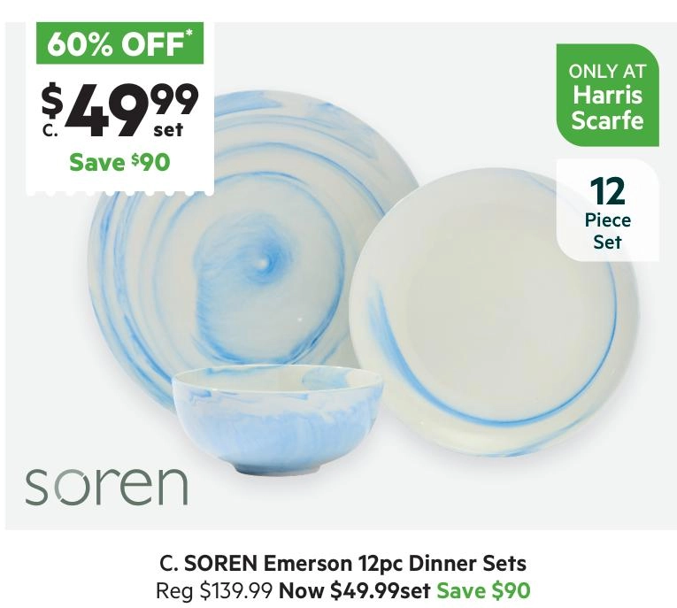 Soren Emerson 12 Piece Dinner Set Blue