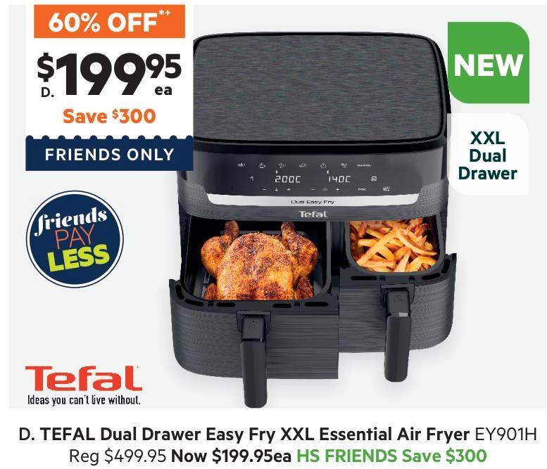 Tefal Dual Drawer Easy Fry XXL Essential Air Fryer Coal Grey 8.3 L