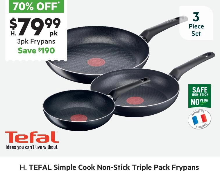 Tefal Simple Cook 20/24/28 cm Non-Stick 3 Piece Frypan Set