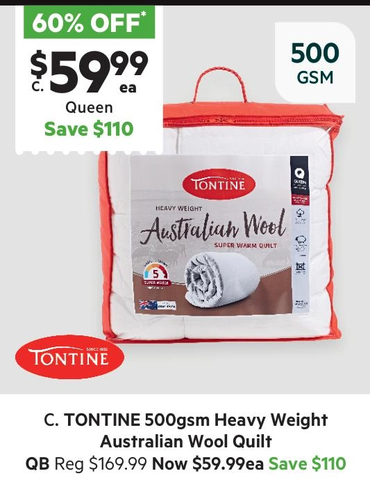 Tontine 500 GSM Heavy Weight Australian Wool Quilt Queen