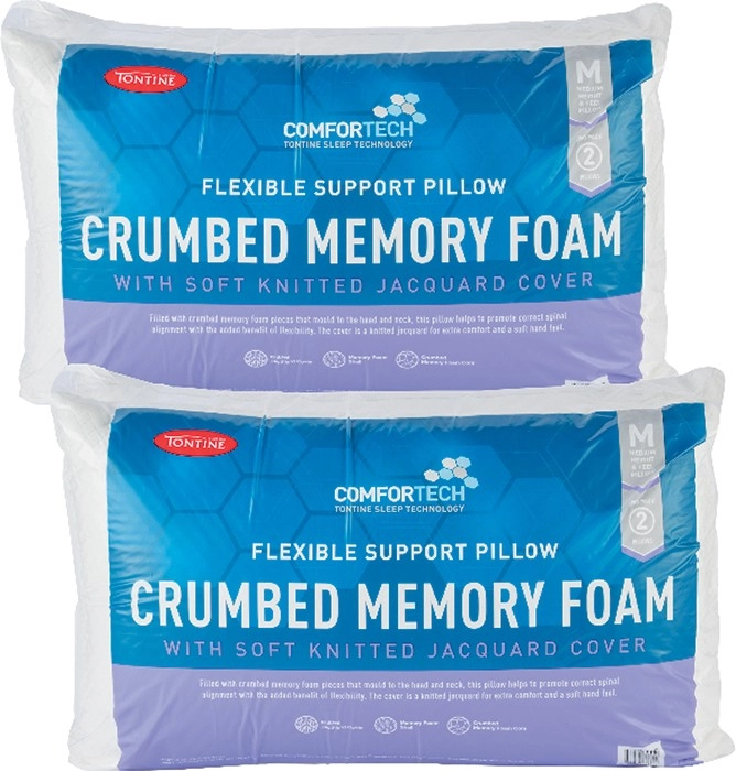 Tontine Crumbed Memory Foam 2 Pack Pillow with Knitted Jacquard Cover