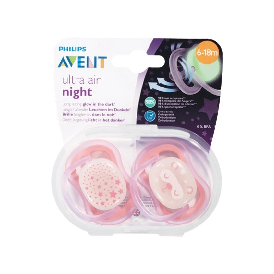 Avent Soother Night 6-18 Months Pk 2