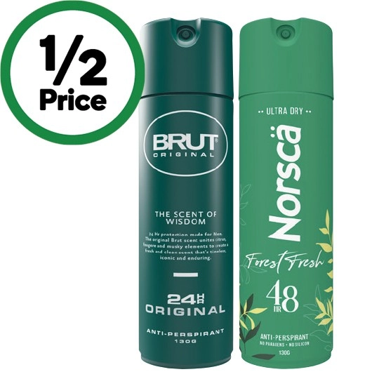 Brut 24hr Antiperspirant or Norsca Antiperspirant Deodorant 130g