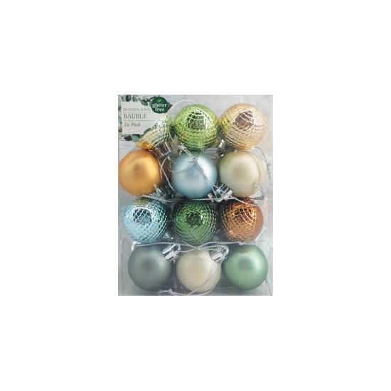 Christmas Woodland 30mm Baubles Mix Pk 24 – Assorted