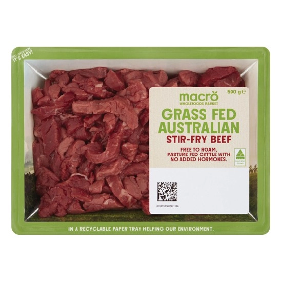 Macro Australian Grass Fed Beef Stir Fry 500g