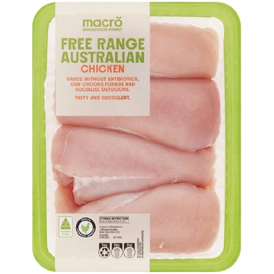 Macro Free Range Australian Fresh RSPCA Approved Chicken Breast Fillets Skinless Bulk Tray