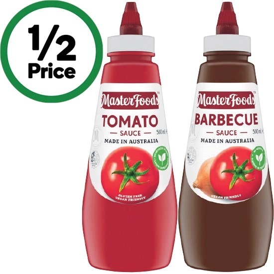 MasterFoods Tomato or BBQ Sauce 475-500ml