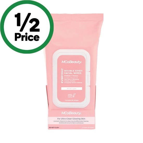 MCoBeauty Double Sided Facial Wipes Pk 25