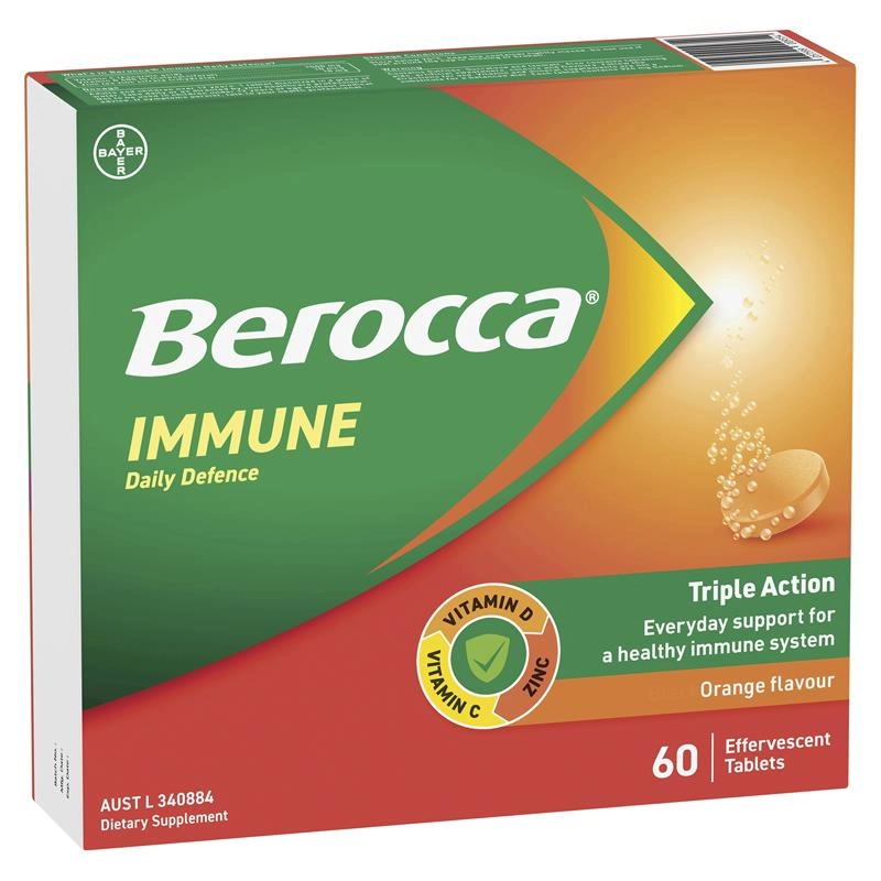 Berocca Immune Daily Defence Orange 60 Effervescent Tablets Exclusive Size