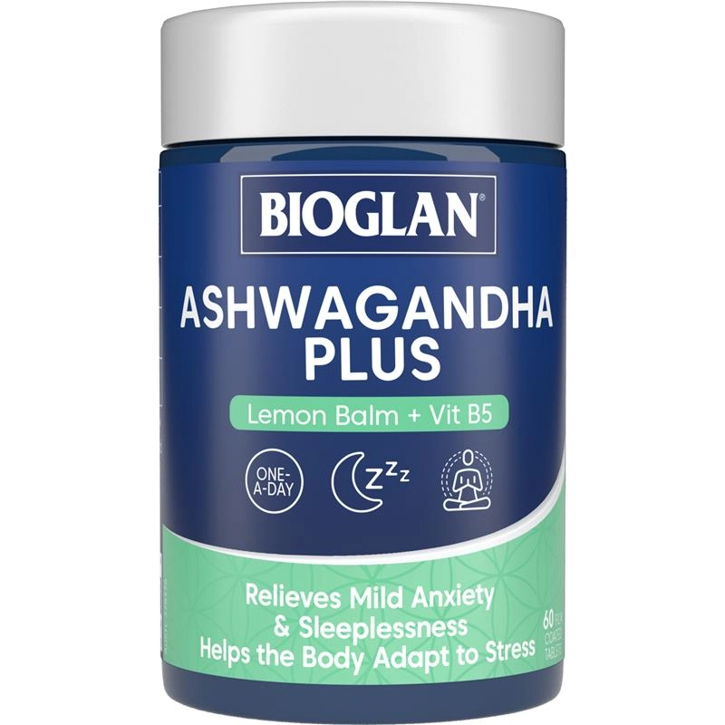 Bioglan Ashwagandha Plus Lemon Balm + Vit B5 60 Tablets