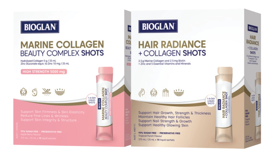 Bioglan Marine Collagen Beauty Complex or Hair Radiance + Collagen Shots 25ml x 15 Shots