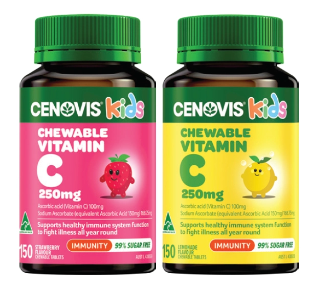 Cenovis Kids Chewable Vitamin C 250mg Strawberry or Lemonade 150 Tablets