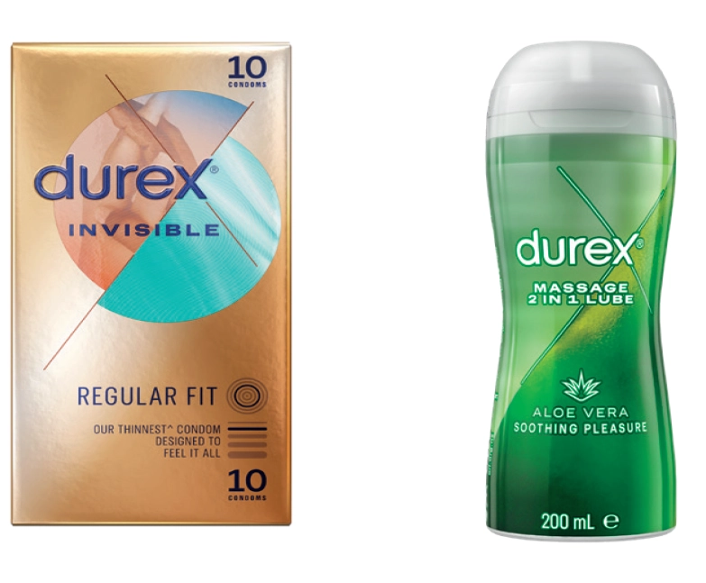 Durex Invisible Regular Fit Condoms 10 Pack or Play Lubricant Massage 2in1 200ml