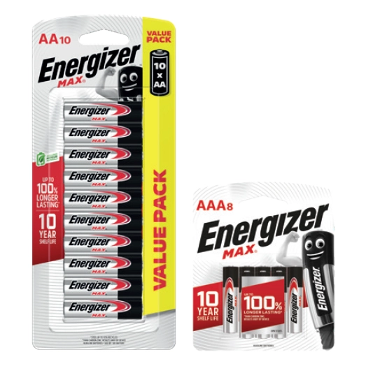 Energizer Max AA 10 Pack or AAA 8 Pack