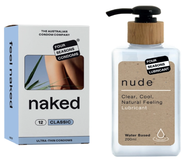 Four Seasons Condoms Naked Classic 12 Pack or Nude Water-Based Lubricant 200ml