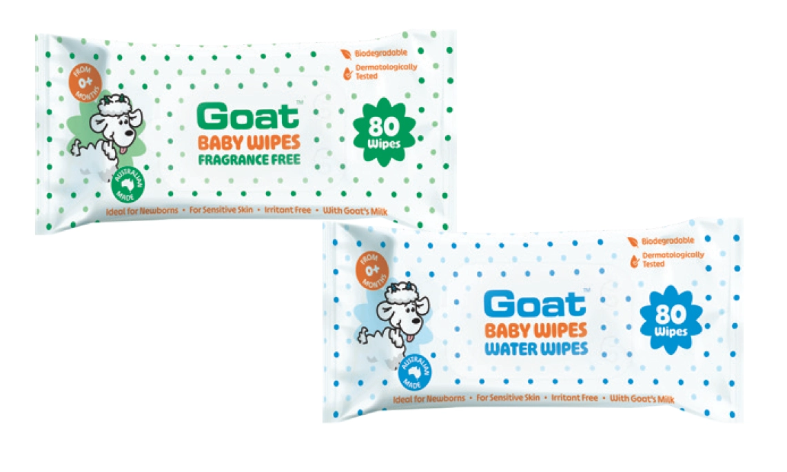 Goat Baby Fragrance Free or Water Wipes 80 Pack