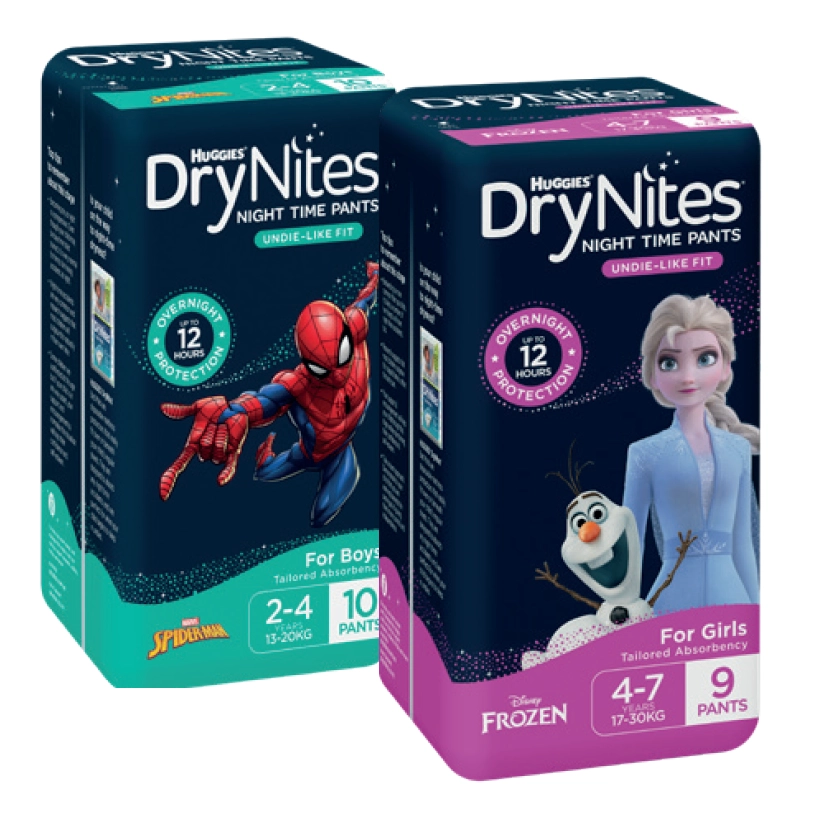 Huggies DryNites Boy 2-4 Years 10 or Girl 4-7 Years 9 Pack