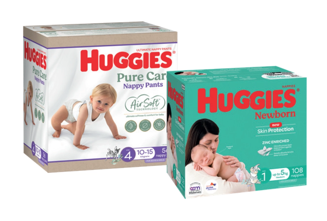 Huggies Ultimate Nappy Pants Size 4 Jumbo 58 Pack or Nappies Size 1 Newborn Jumbo 108 Pack