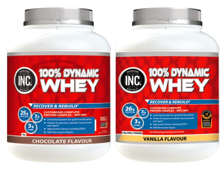 INC. 100 Dynamic Whey Chocolate or Vanilla Flavour 2kg