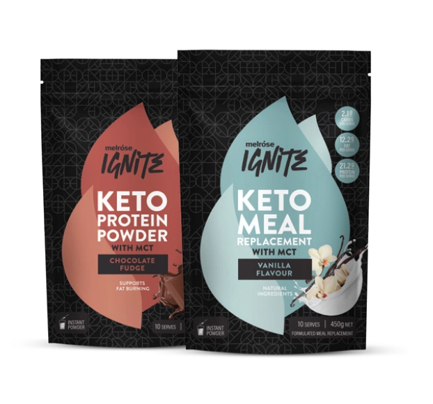 Melróse Ignite Keto Protein Powder with MCT Chocolate Fudge or Vanilla Flavour 450g