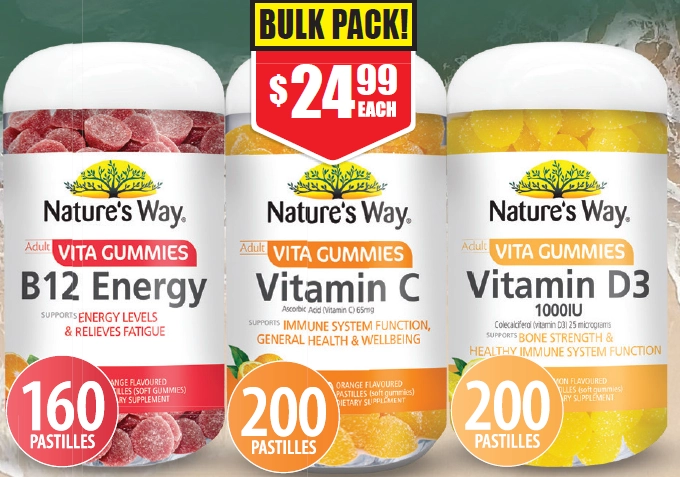 Nature's Way Adult Vita Gummies B12 Energy 160, Vitamin C 200 or Vitamin D 200 Gummies