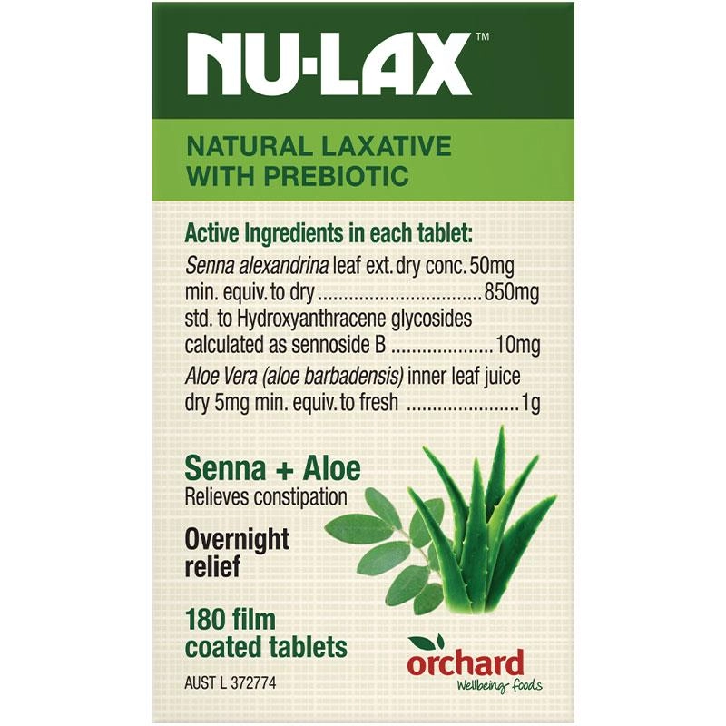 Nulax Natural Laxative Tablets With Prebiotic Senna + Aloe 180 Tablets